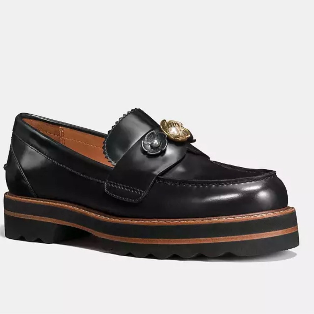 New Women's Coach Lenox Embellished Platform Loafers size 7
